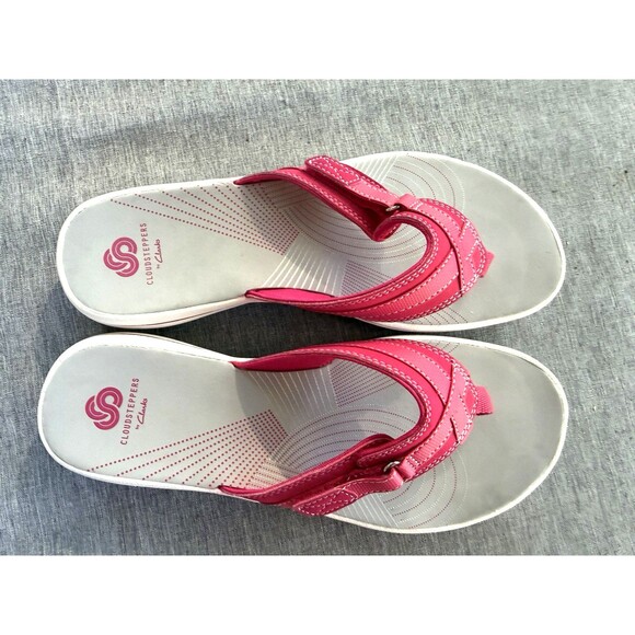 Clarks Cloudsteppers Sandals Womens 9 M Brinkley Jazz Flip Flops Fushia Slip on - Picture 5 of 9